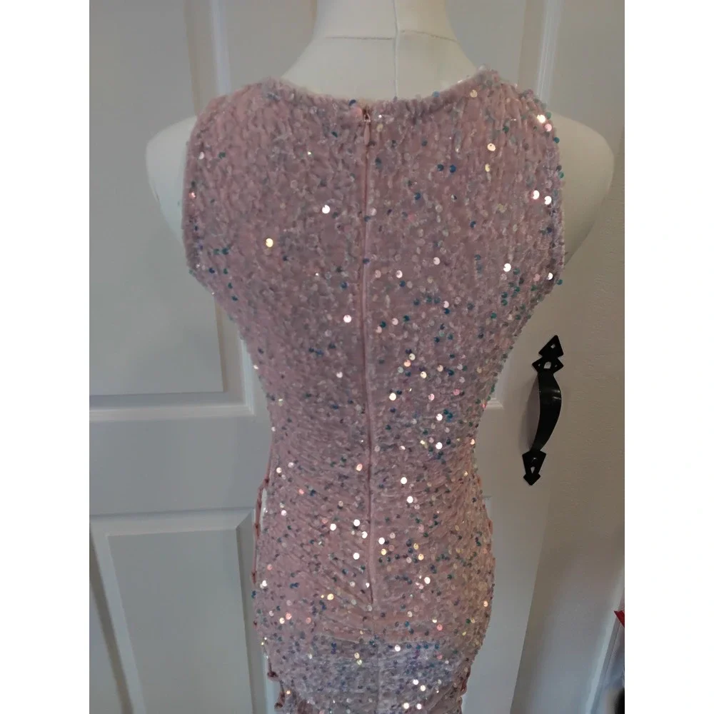 Pink Sequin Lace Up Cut Out Bodycon Mini Dress Club‎ Party